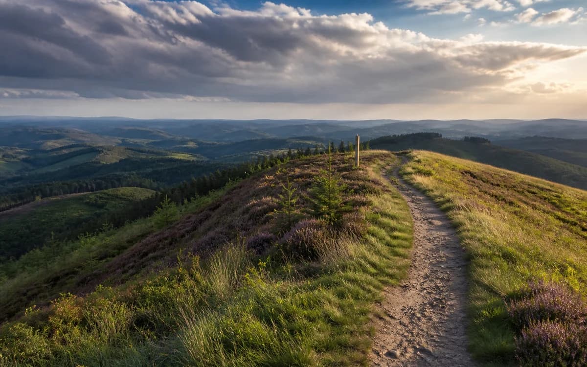 Höhenweg über einer offenen Heidelandschaft im Sauerland