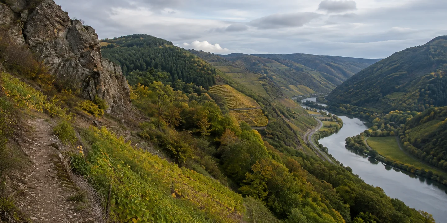 AhrSteig: Altenahr: AhrSteig: schmaler Höhenpfad über Ahr, Wald und Weinbergen