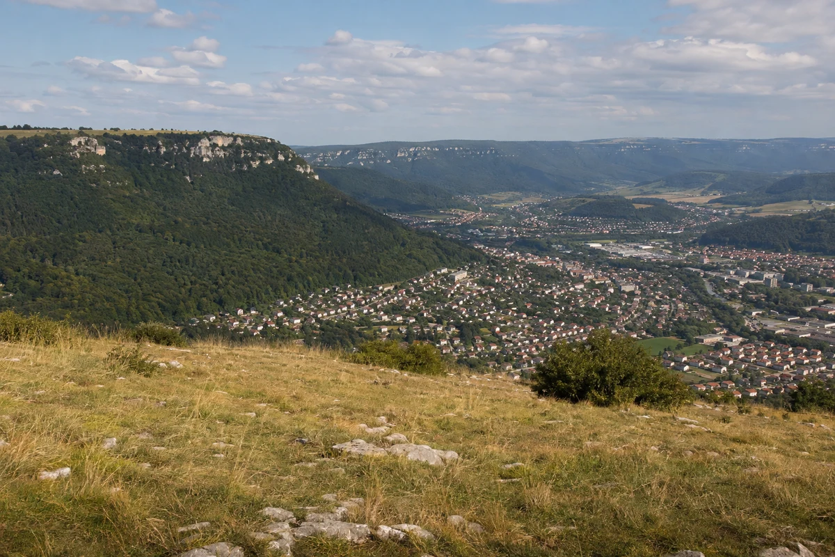 Albstadt: Albstadt-Ebingen: Albstadt: Ebingen im tiefen Tal unter bewaldeten Hochalb-Kanten