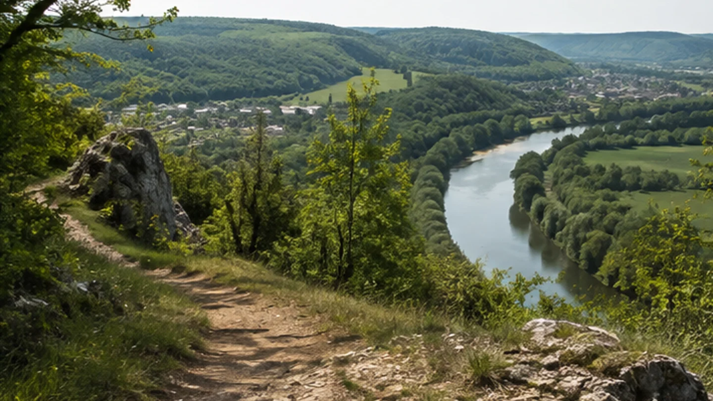 Altmühltal-Panoramaweg: Eichstätt: Altmühltal-Panoramaweg: Höhenpfad mit Blick auf Fluss und Jurafelsen