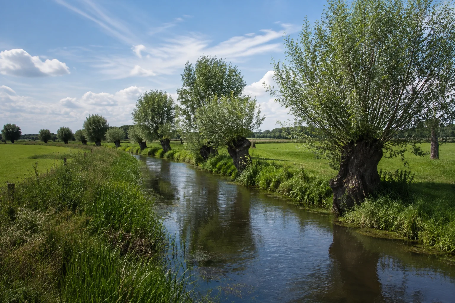 Schmaler Hasearm bei Quakenbrück zwischen Kopfweiden und flachen Weiden