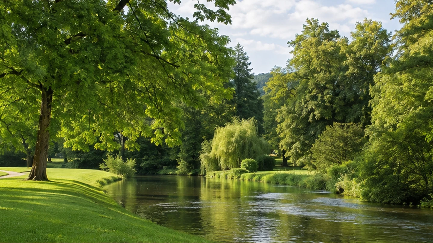 Bad Kissingen: Bad Kissingen: Saaleaue: Kurparkgrün am Flussufer