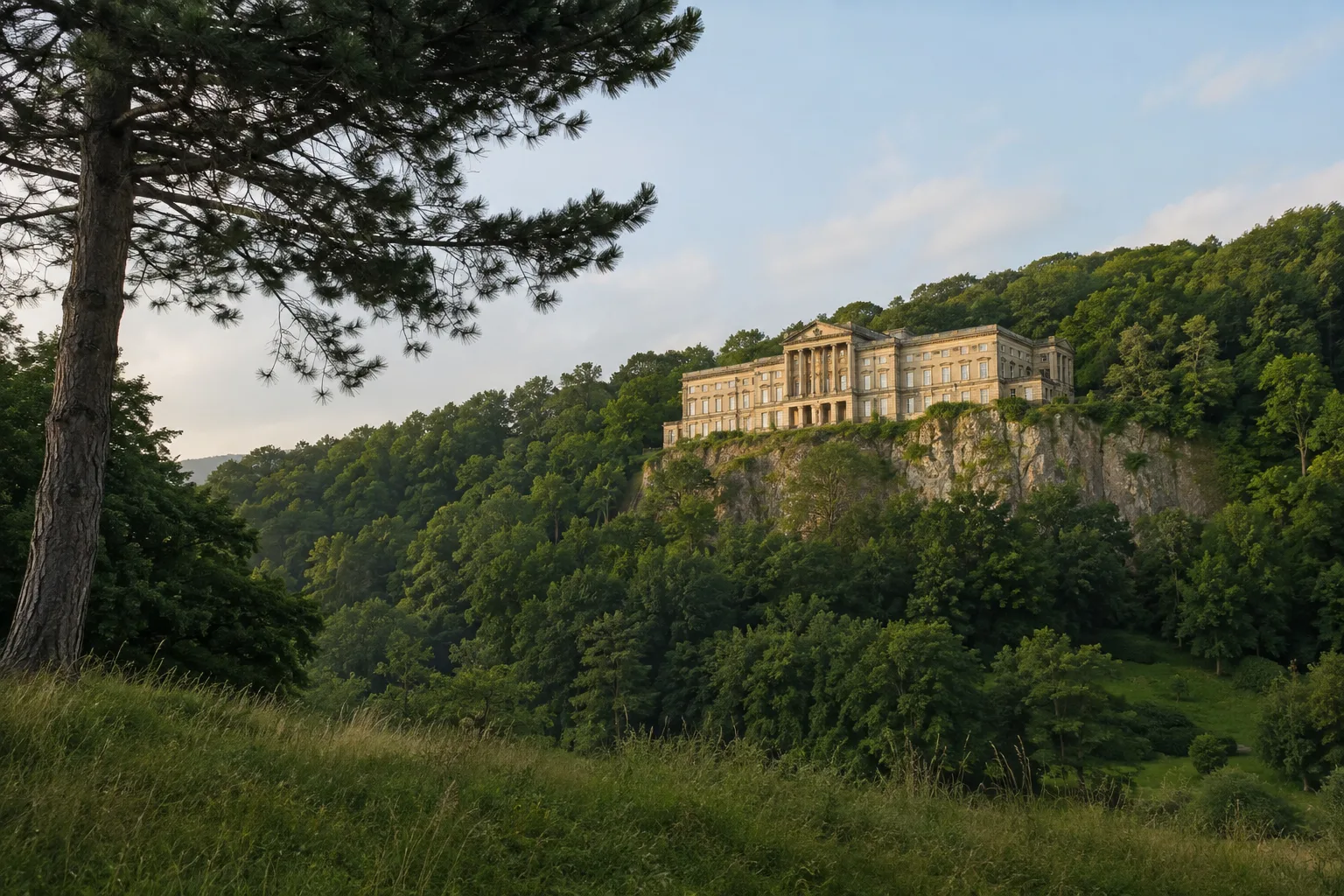 Bad Liebenstein: Bad Liebenstein: Schloss Altenstein auf felsigem Hang über altem Parkwald