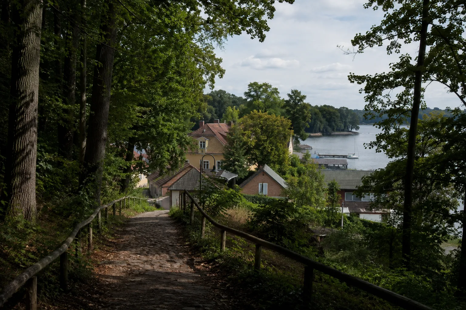 Saarow-Dorf: Älterer Dorfkern mit Waldanschluss am nordwestlichen Seeufer
