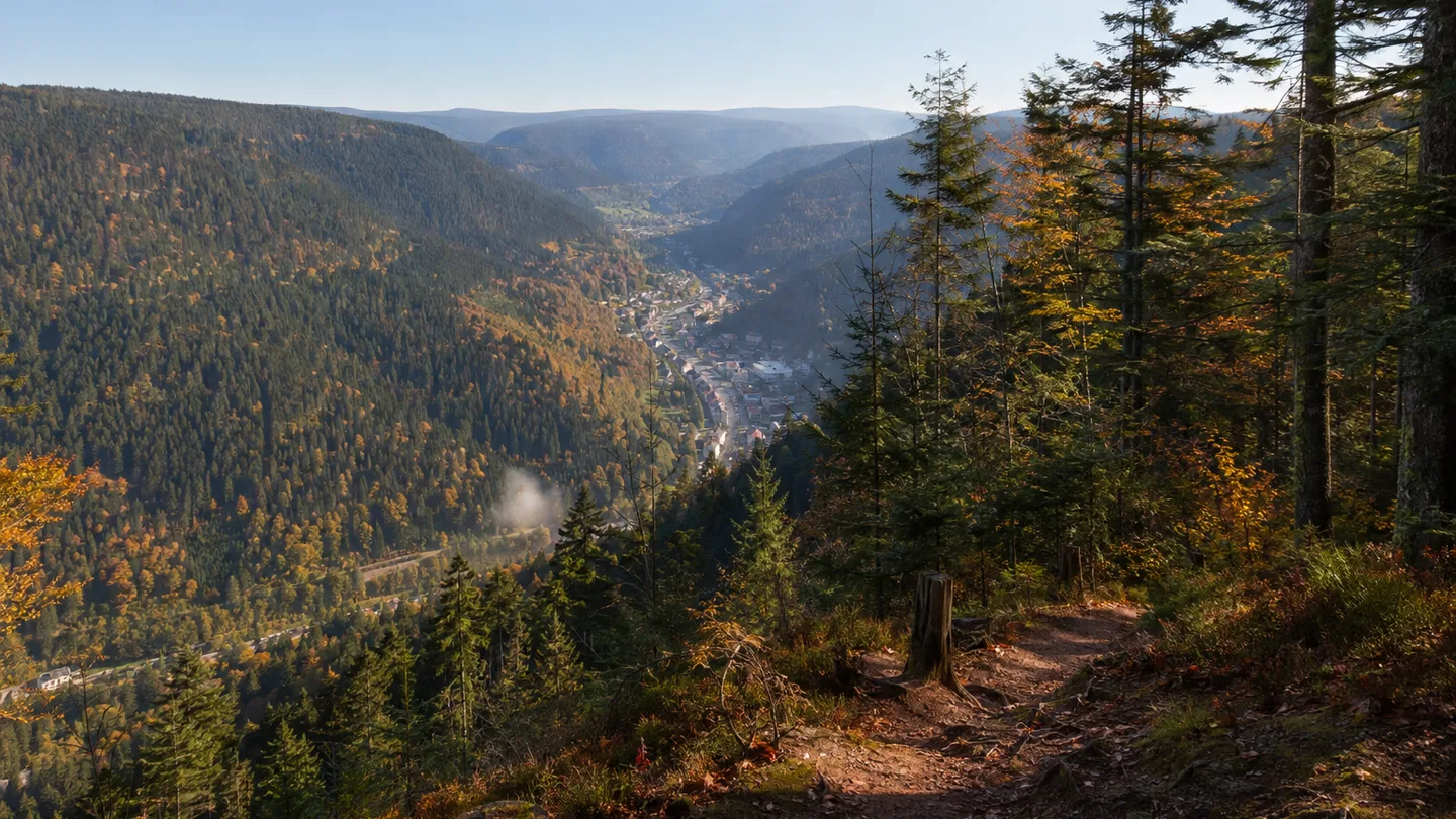 Bad Wildbad: Bad Wildbad: Sommerberg: bewaldete Hochfläche über dem tiefen Enztal