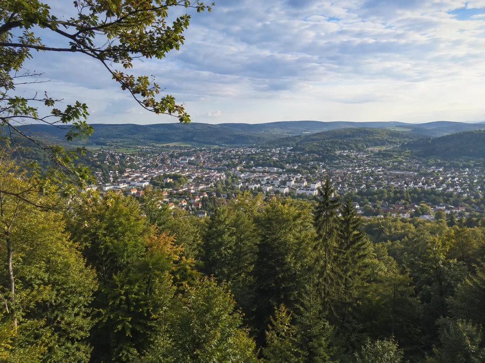 Homberg: bewaldete Kuppe mit Aussicht über die Stadt