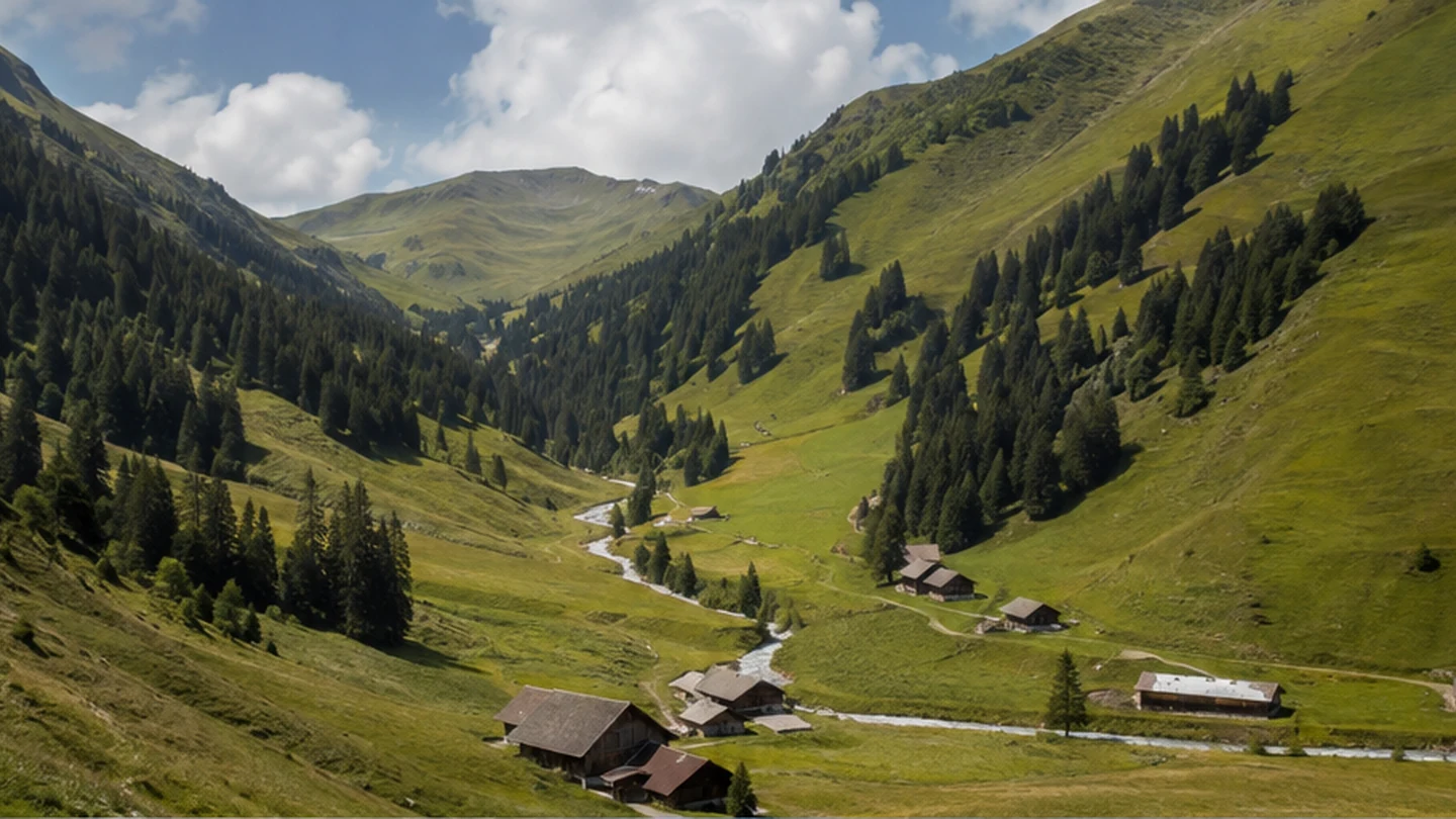 Balderschwang: Balderschwanger Tal: Höfe und Alpweiden unter runden Grasbergen