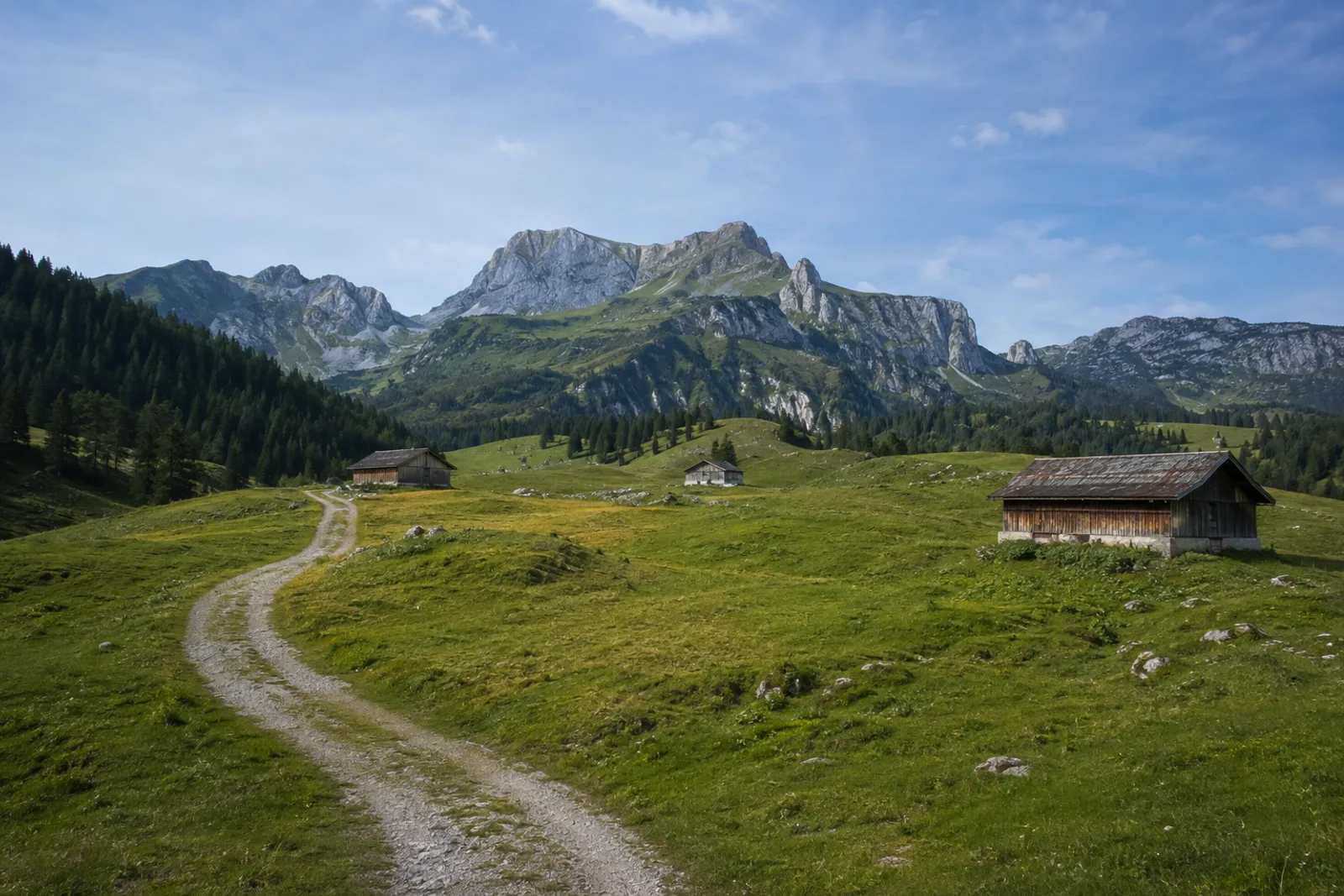 Sudelfeld: offene Hochfläche mit Almen unter sanften Kalkrücken