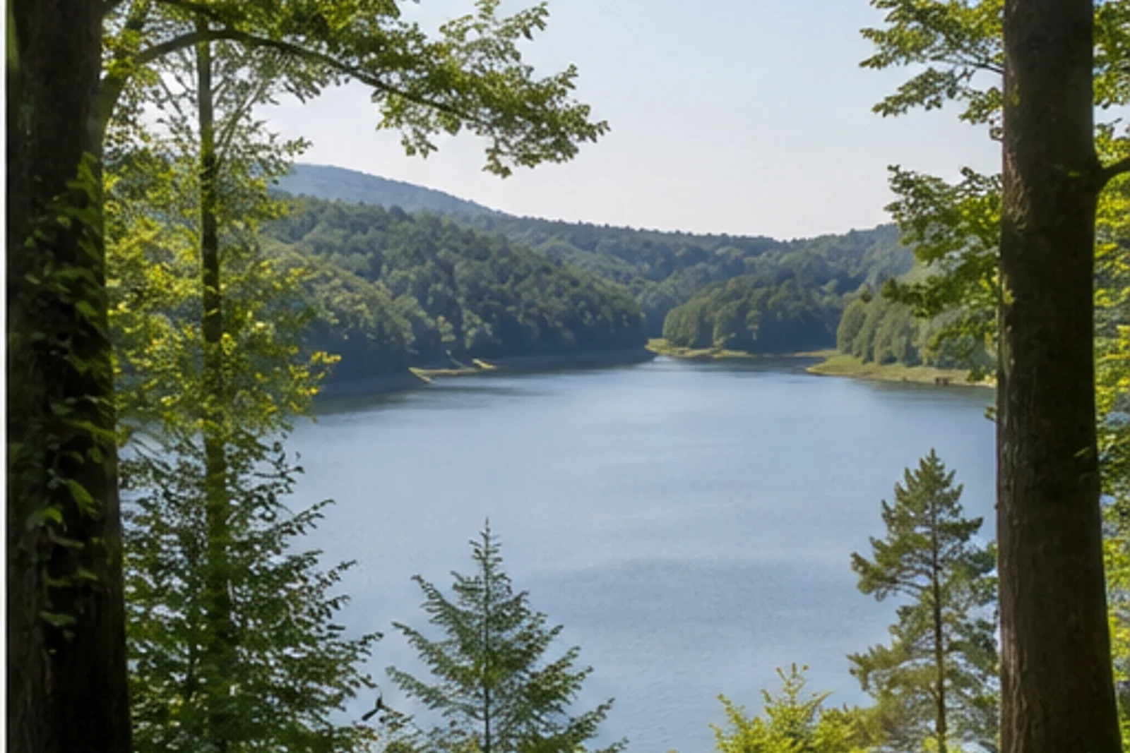 Blick durch Wald auf die Aggertalsperre