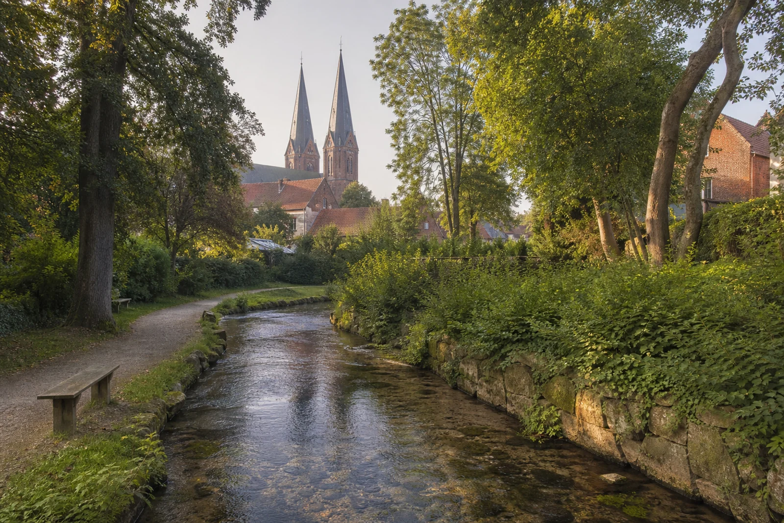 Billerbeck: Berkelquelle vor dem markanten Ludgerusdom