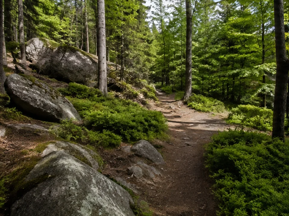 Weißmainquelle: Granitweg durch Mischwald bei Karches