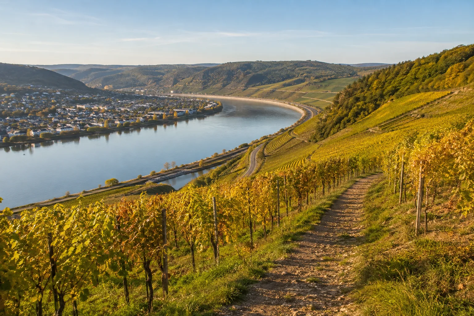 Bopparder Hamm: Weinberge über der großen Rheinschleife