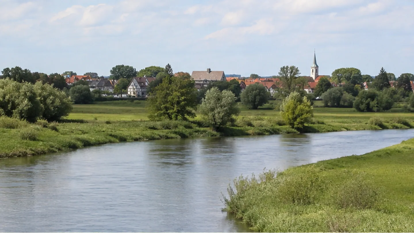 Celle: Celle an der Aller: Auenwiesen und Flussufer nahe der Fachwerkstadt
