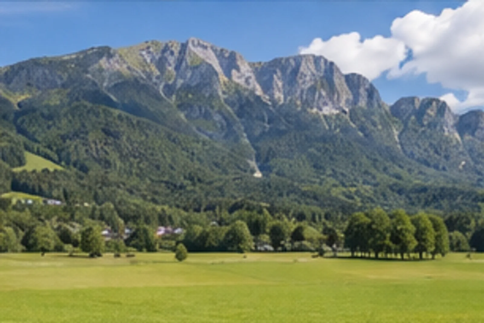 Chiemgau: Chiemgauer Voralpen: weite Wiesen vor bewaldeten Kalkbergen