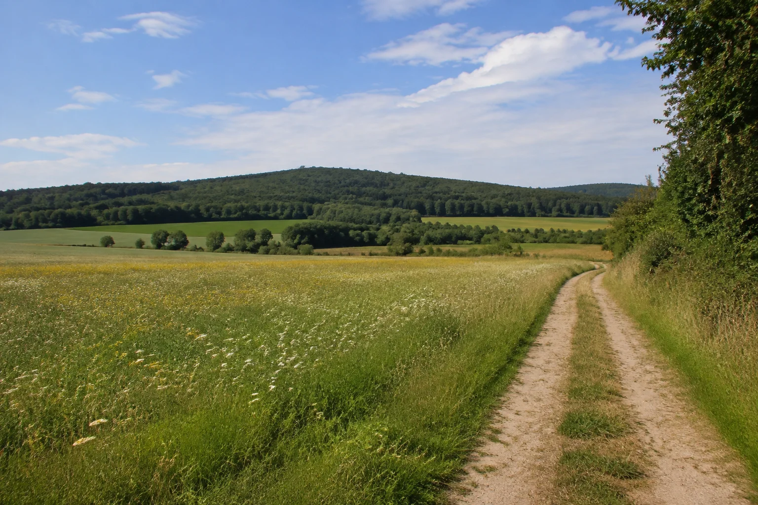 Geestfelder bei Holdorf mit niedrigem bewaldetem Höhenzug im Hintergrund