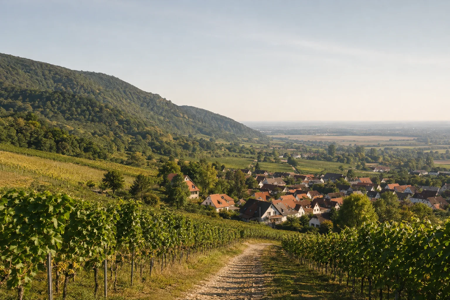 Deutsche Weinstraße: Deutsche Weinstraße: Rebenwege vor dem bewaldeten Haardtrand