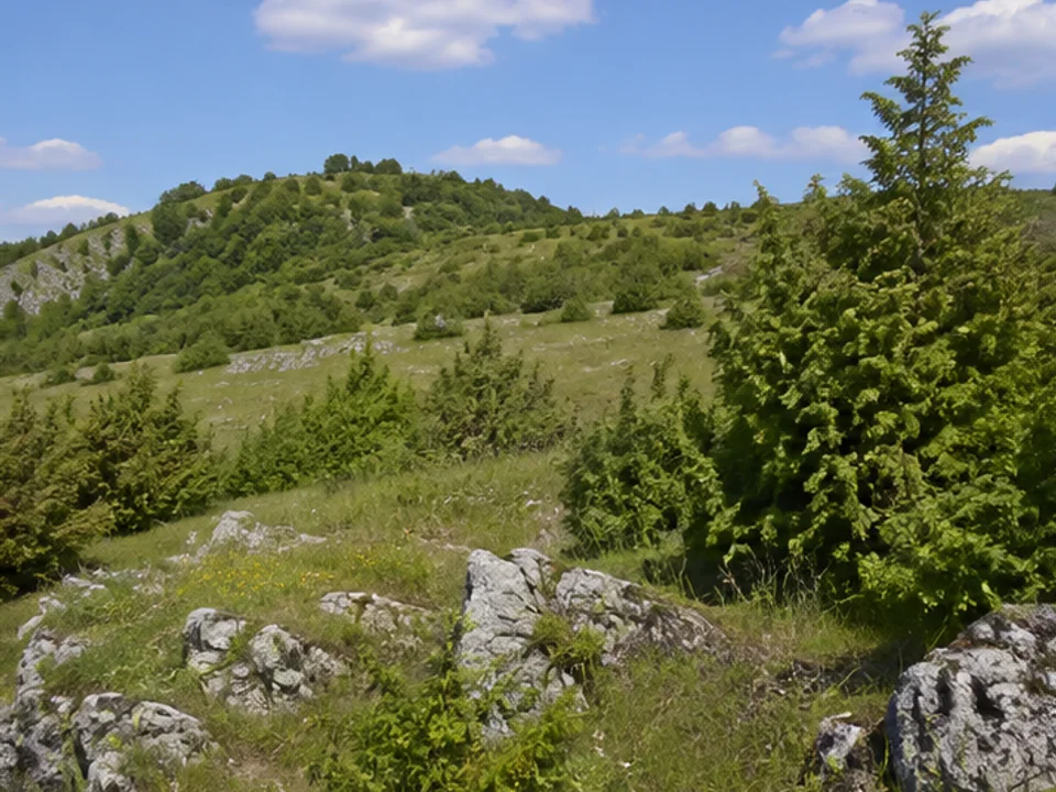 Landershofener Leite: Wacholderheide mit Kalkfelsen