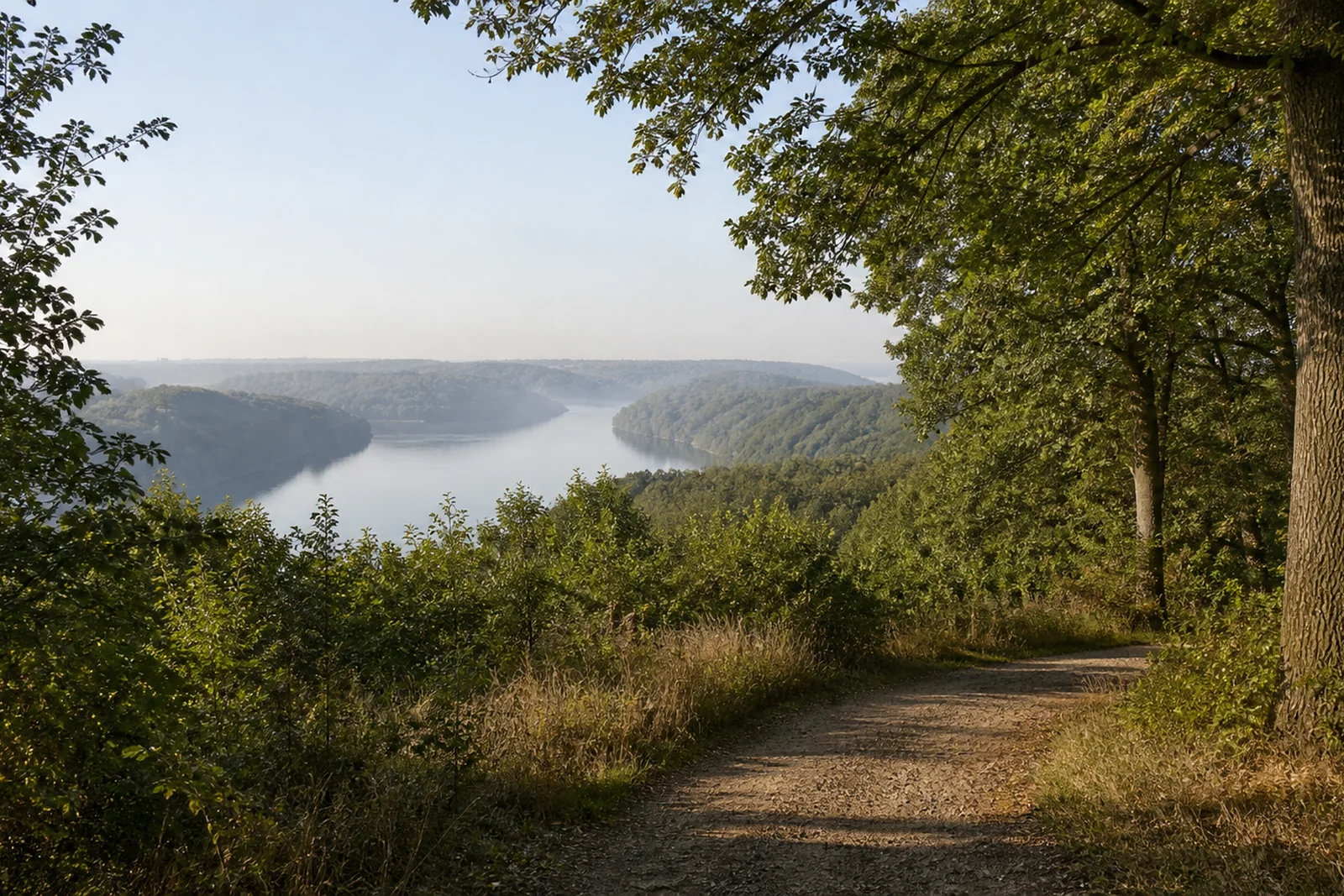 Waldweg über dem Baldeneysee im Süden von Essen