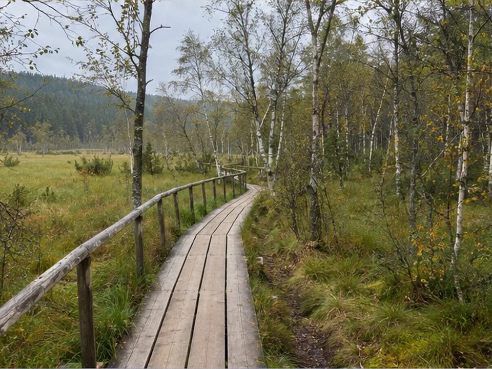 Schwarzes Moor: geschützter Bohlenpfad durch Hochmoor