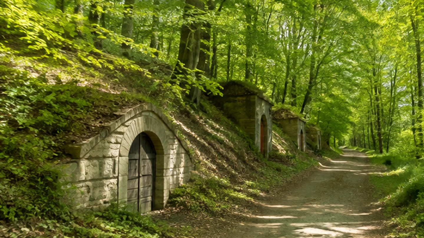 Forchheim: Forchheim Kellerwald: Forchheim: laubreicher Kellerwald mit historischen Kellereingängen