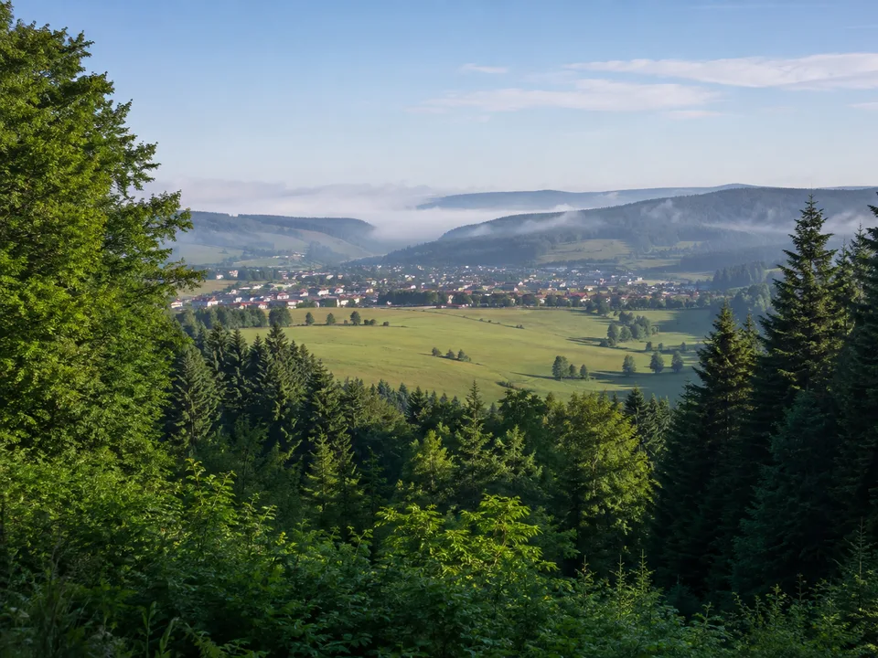 Kniebis: offene Hochfläche am Rand dichter Tannenwälder