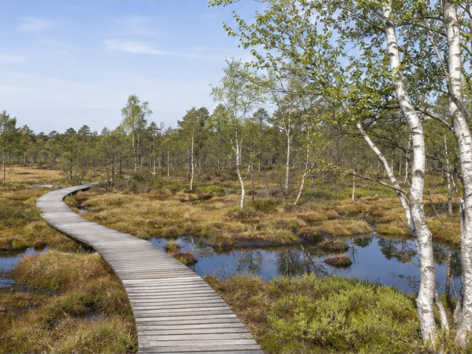 Rotes Moor: Bohlenweg zwischen Moorbirken