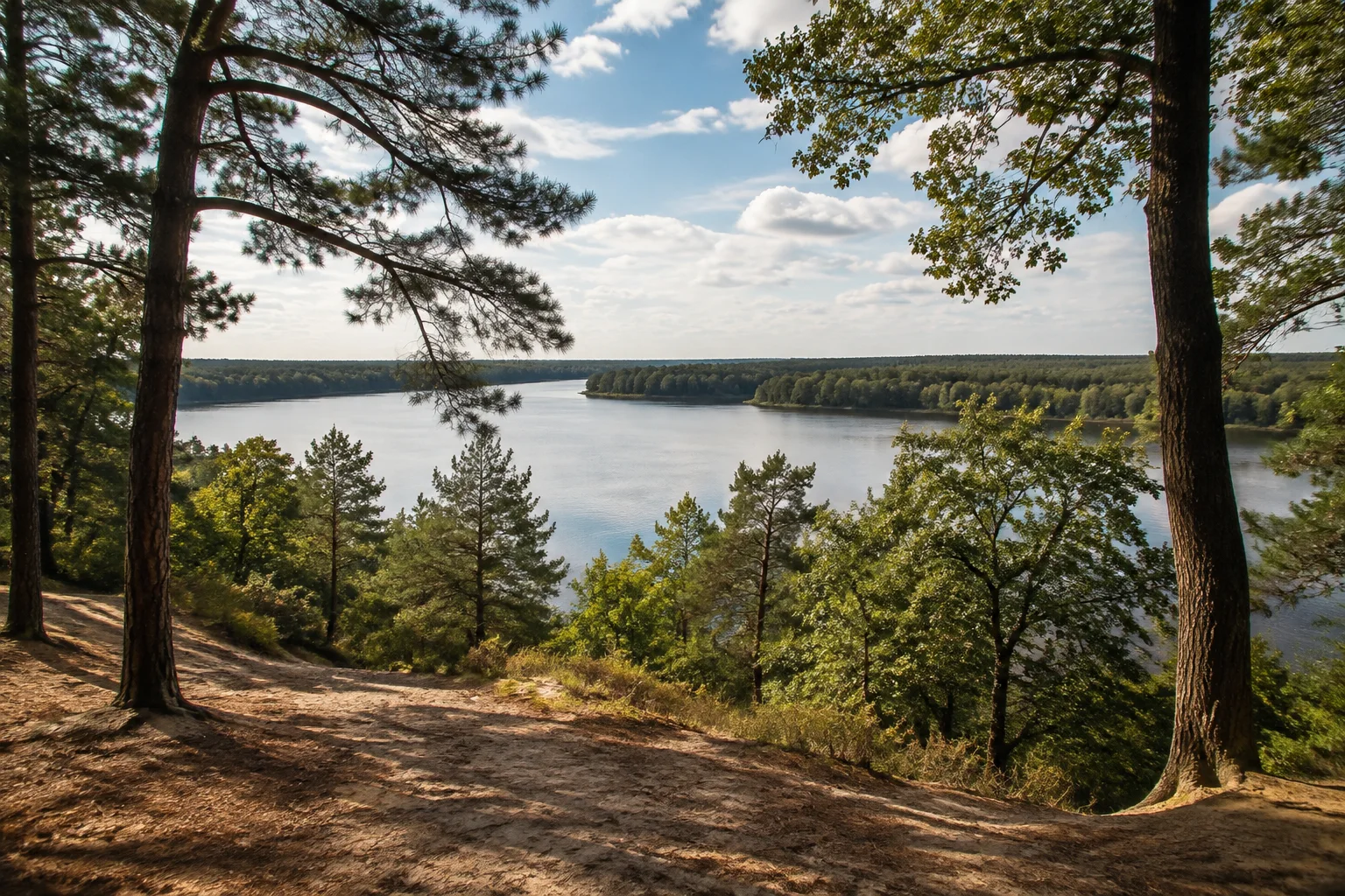 Grunewald: Havelhang / Grunewaldturm: Höhenweg im Kiefern-Eichenwald über der Havel.