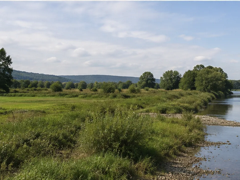 Weserauen: weite Flusswiesen südlich der Stadt