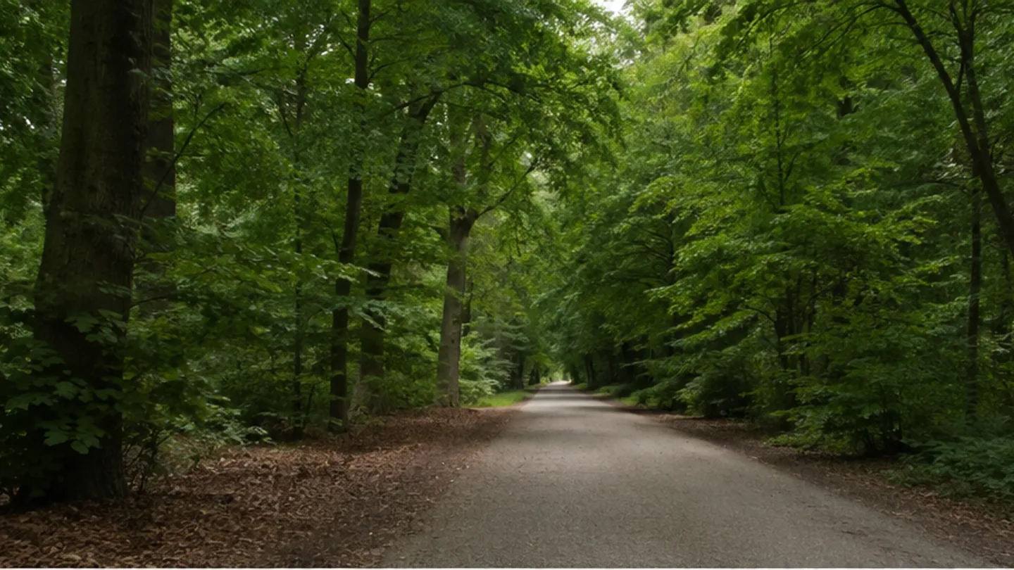 Hannover: Hannover: Eilenriede: breiter Waldweg im alten Stadtwald
