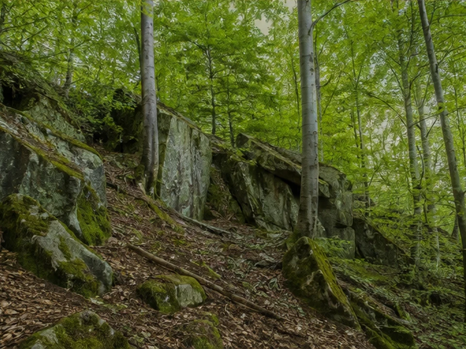 Milseburgrand: Basaltkuppe und Wald bei Eckweisbach