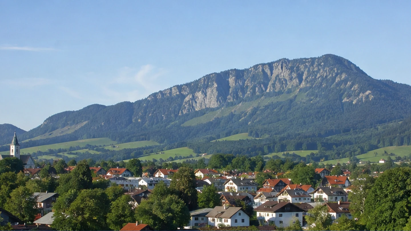 Immenstadt im Allgäu: Immenstadt im Allgäu: Immenstadt und Mittag: Stadtrand unter dem grünen Nagelfluhrücken