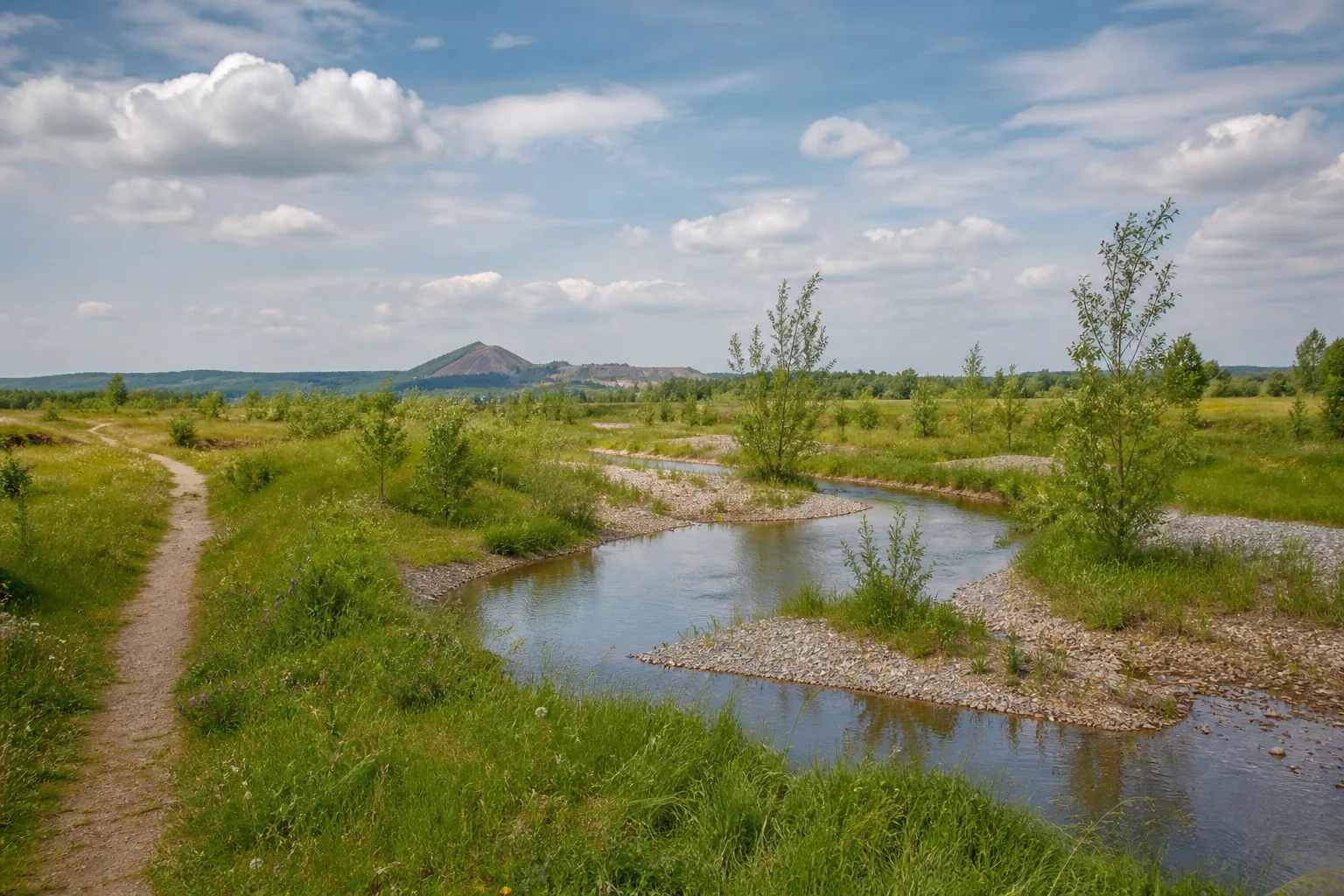 Renaturierte Inde mit Weiden und Wiesen