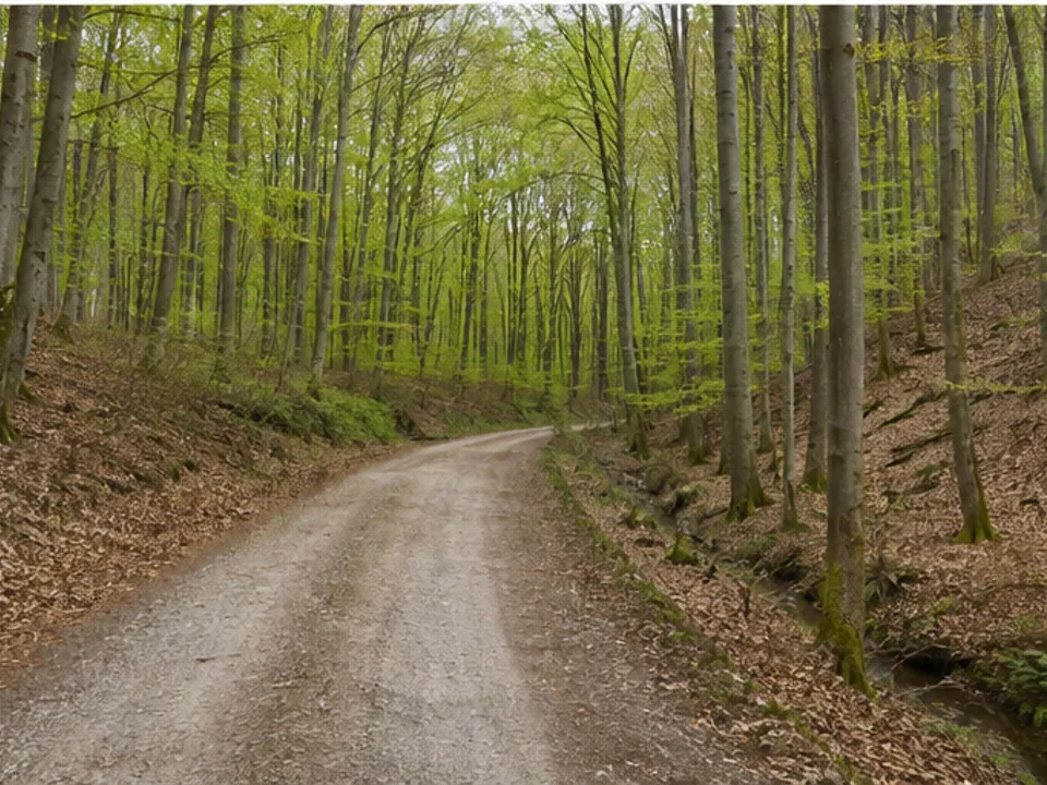 Hils: ruhiger Waldweg unter hohen Buchen