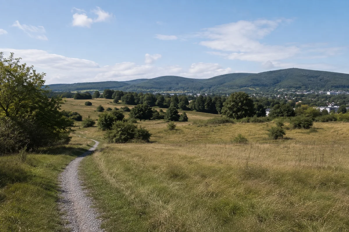 Kassel: Dönche: offenes welliges Weideland mit einzelnen Laubgehölzen und niedrigen Waldhöhen