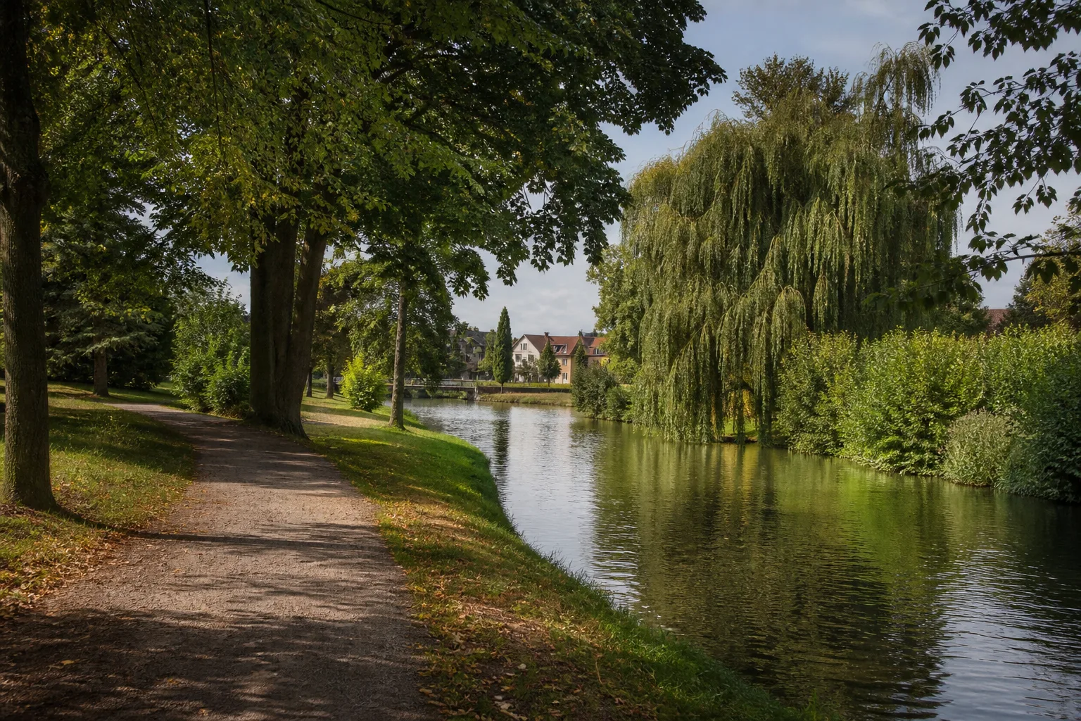 Schlossinsel: Parkwege und offene Spreearme unmittelbar an der Stadt