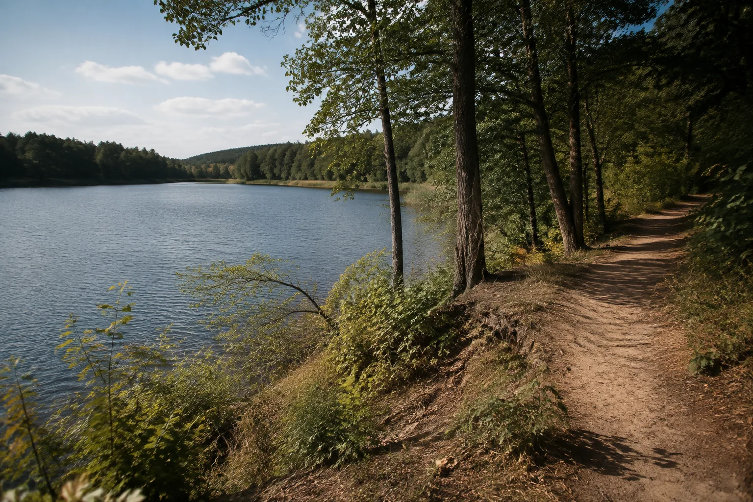 Schermützelsee: Waldweg mit ruhigem Seeblick und märkischem Sandboden