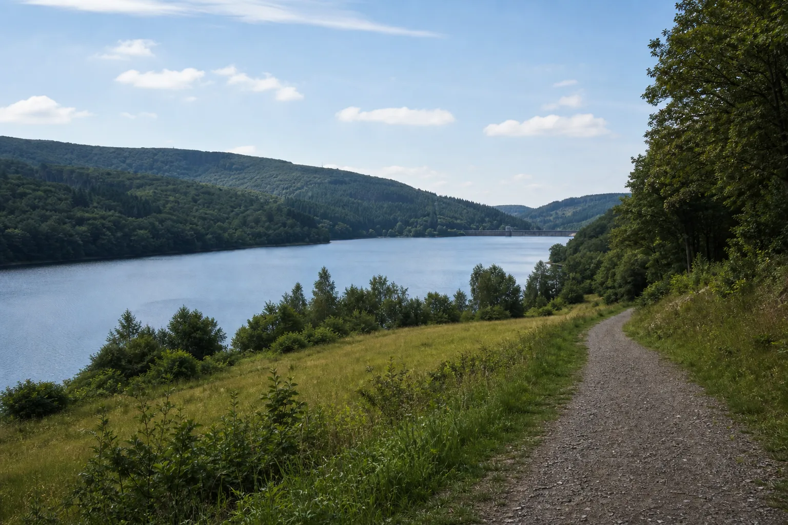 Wanderweg mit Blick über den Hennesee bei Meschede