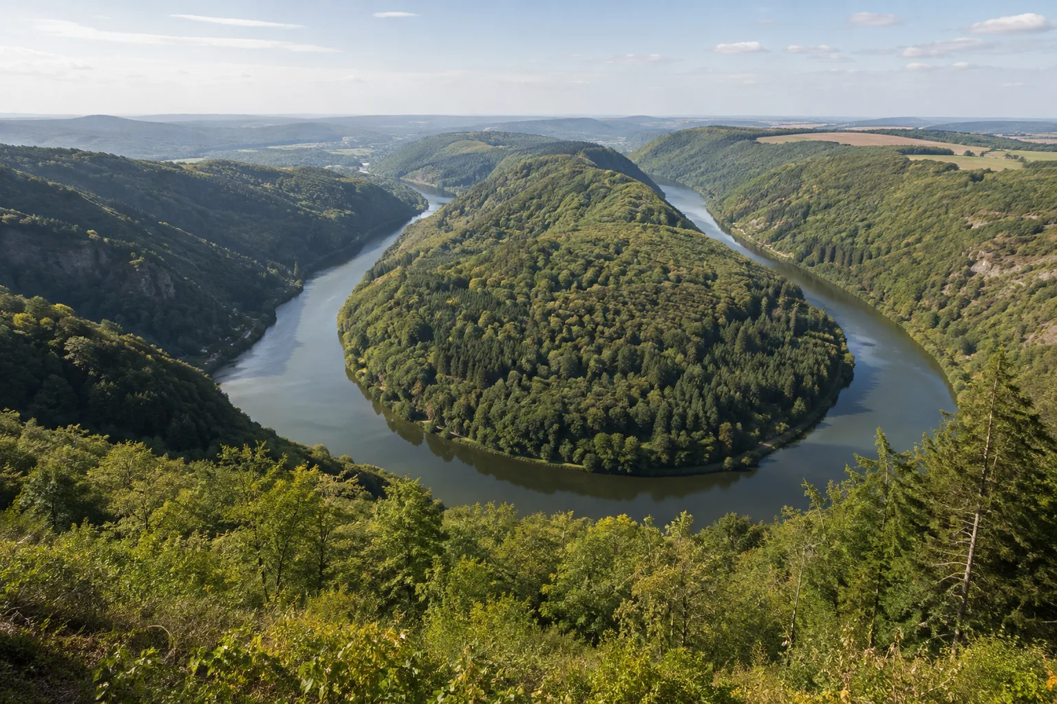 Orscholzer Cloef: Felskanzel über der bewaldeten Saarschleife