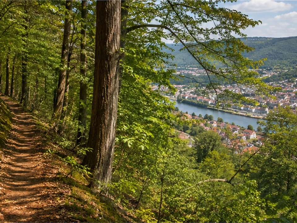 Römerweg-Wald: steiler Laubwaldweg über der Stadt