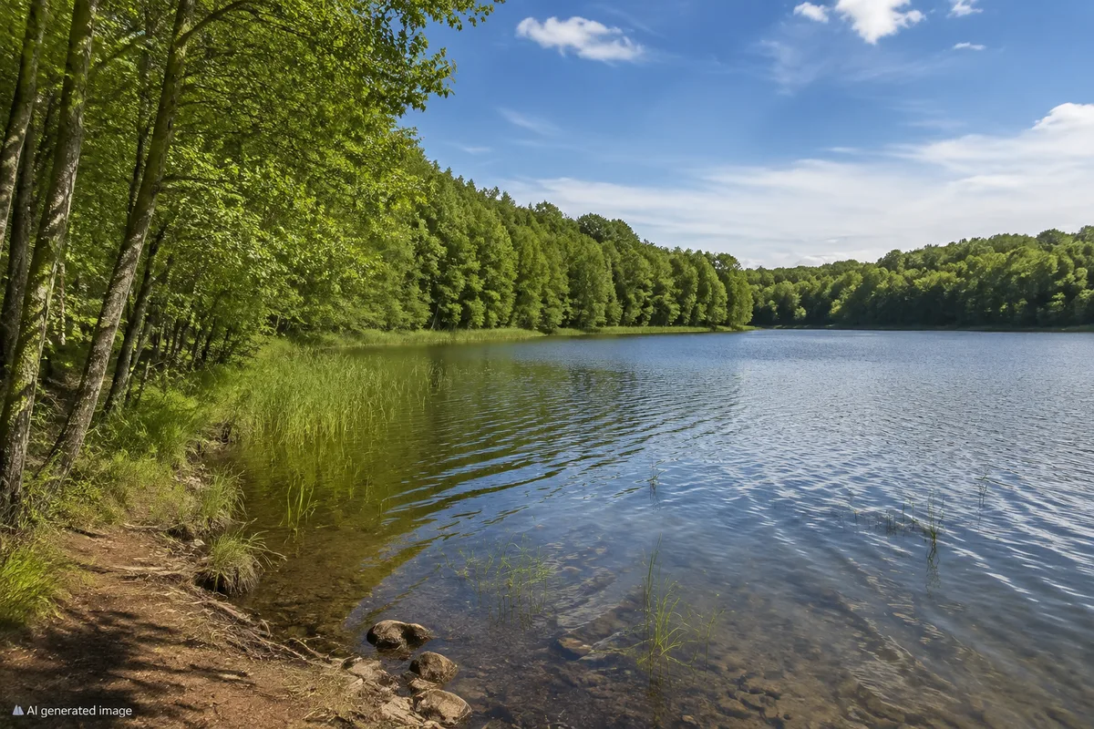 Kleiner See bei Diemitz mit Laubwald und schmalem natürlichen Ufersaum