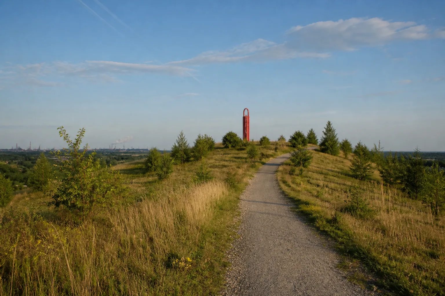 Wanderweg auf die Halde Rheinpreußen mit Geleucht in Moers