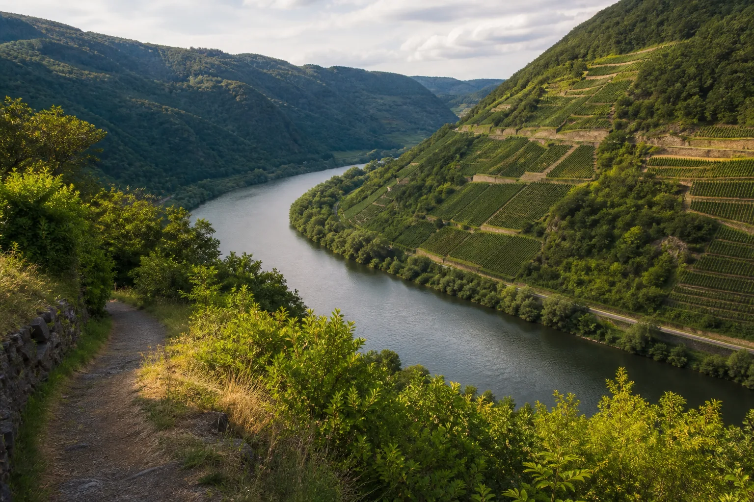 Mittelmosel: Weinbergpfade über einer Moselschleife