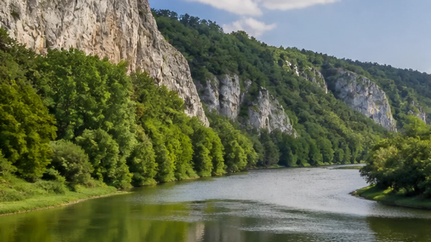 Naturpark Altmühltal: Eichstätt: Naturpark Altmühltal: Altmühl unter hellen Jurafelsen und Waldhängen