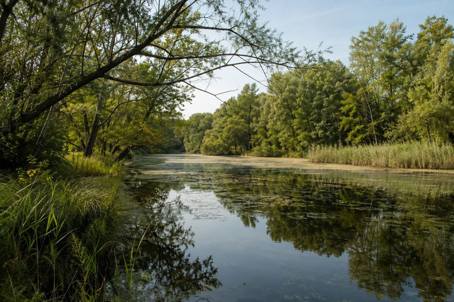 Maasdorfer Teiche: Flache Teiche mit Schilf und altem Ufergehölz