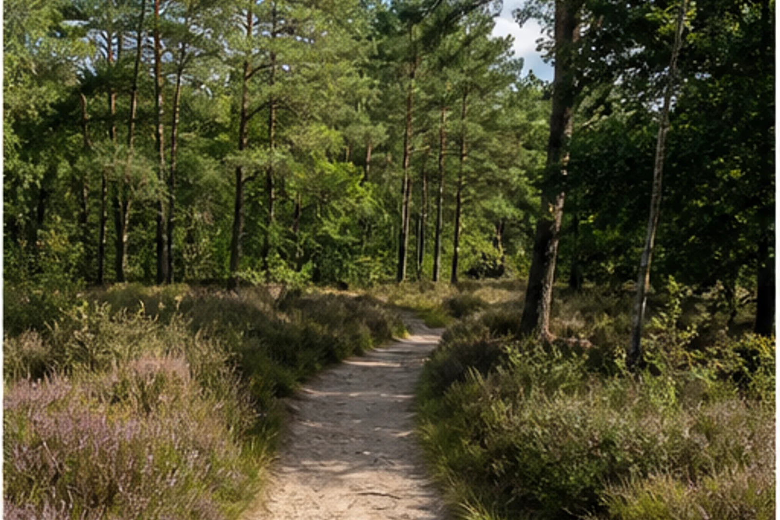 Sandweg durch Heide und Kiefern im Galgenvenn