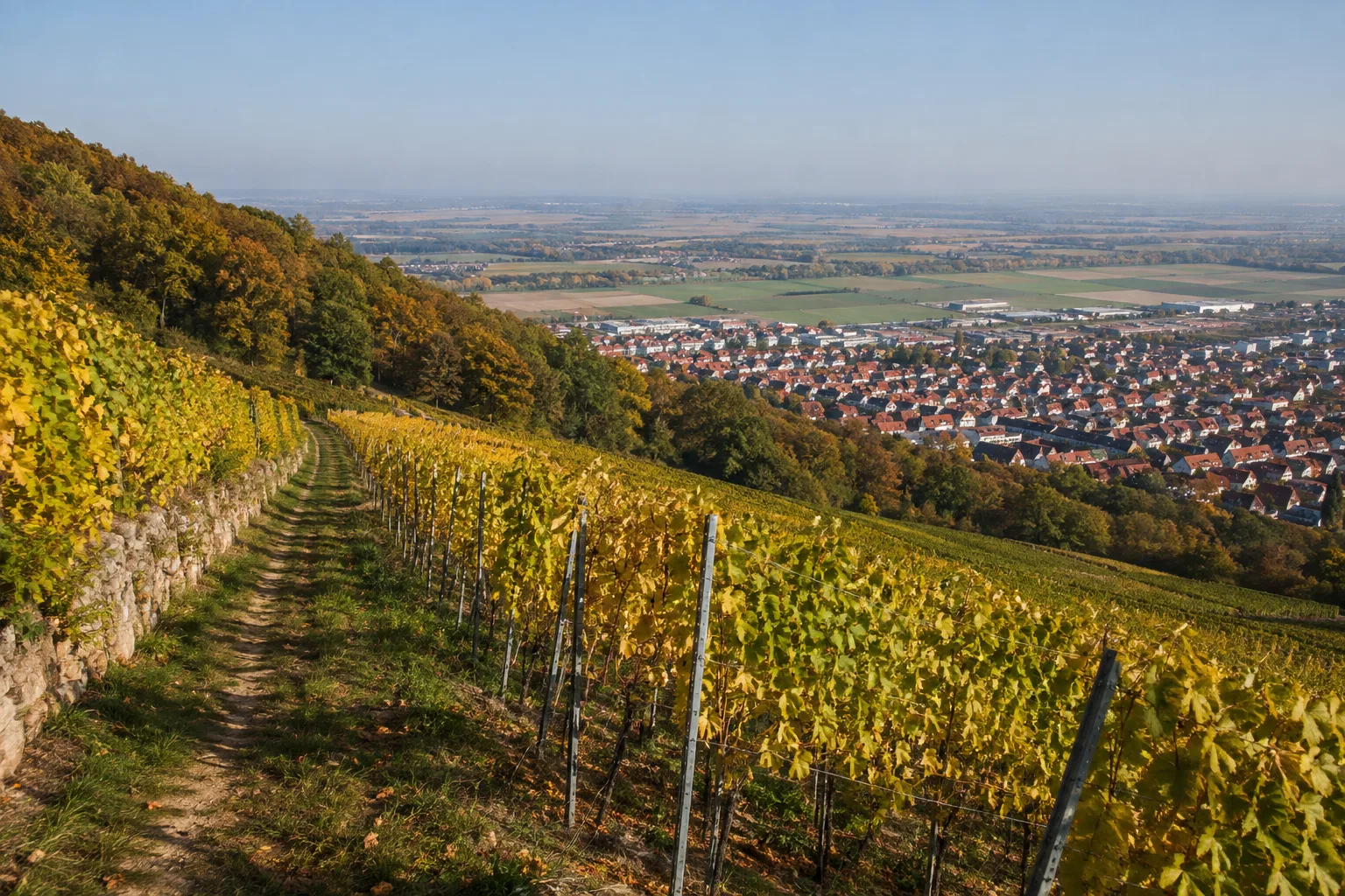 Neustadt an der Weinstraße: Neustadt an der Weinstraße: Neustadter Haardtrand: Weinberge vor dem Pfälzerwald