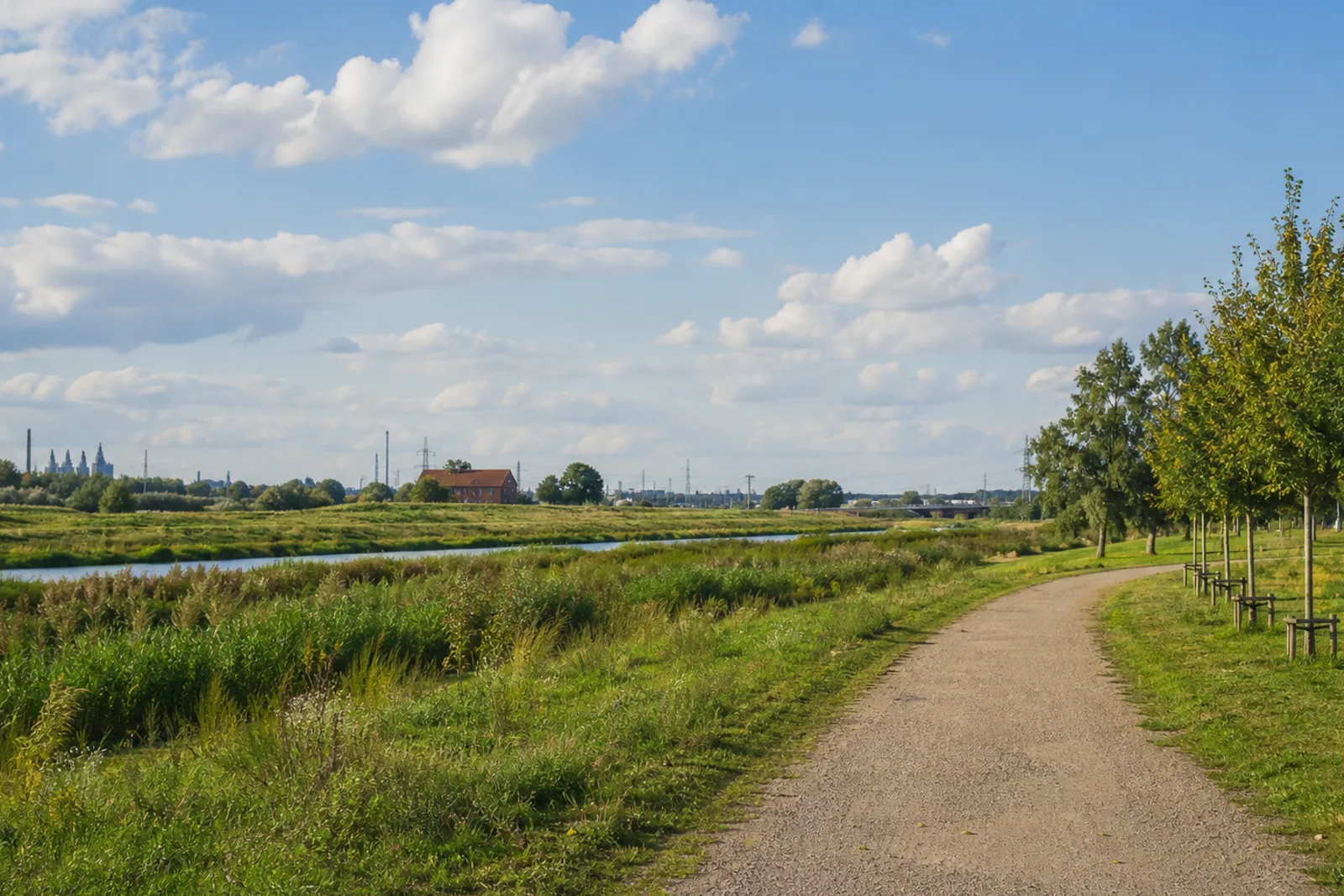 Weg zwischen Gehölzgarten und renaturierter Emscher bei Haus Ripshorst