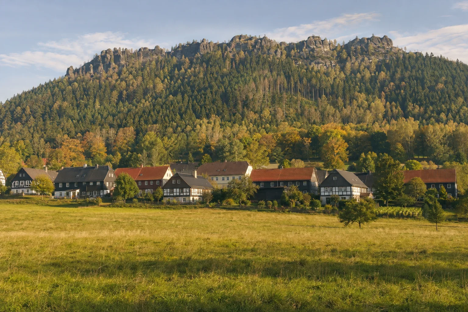 Oberlausitz: Oberlausitzer Bergland: sanfte Granitrücken mit Umgebindehäusern und Waldkuppen