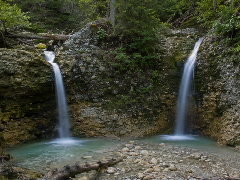 Buchenegger Wasserfälle: Wasserstufen in einer bewaldeten Nagelfluhschlucht