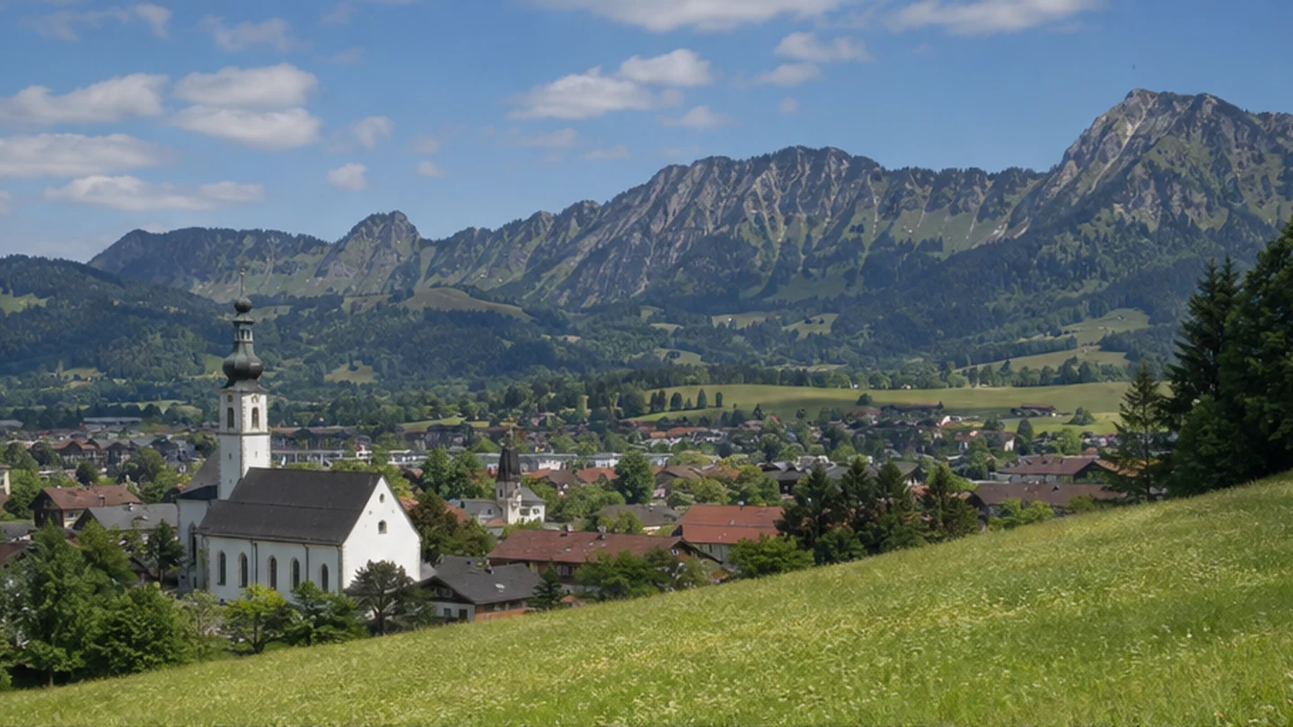 Oberstaufen: Oberstaufen: Wiesenort vor der langgezogenen Nagelfluhkette